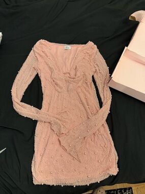 Oh Polly | Dresses | Oh Polly Tivoli Long Sleeve Embellished Cowl Neck Mini  Dress In Blush | Poshmark